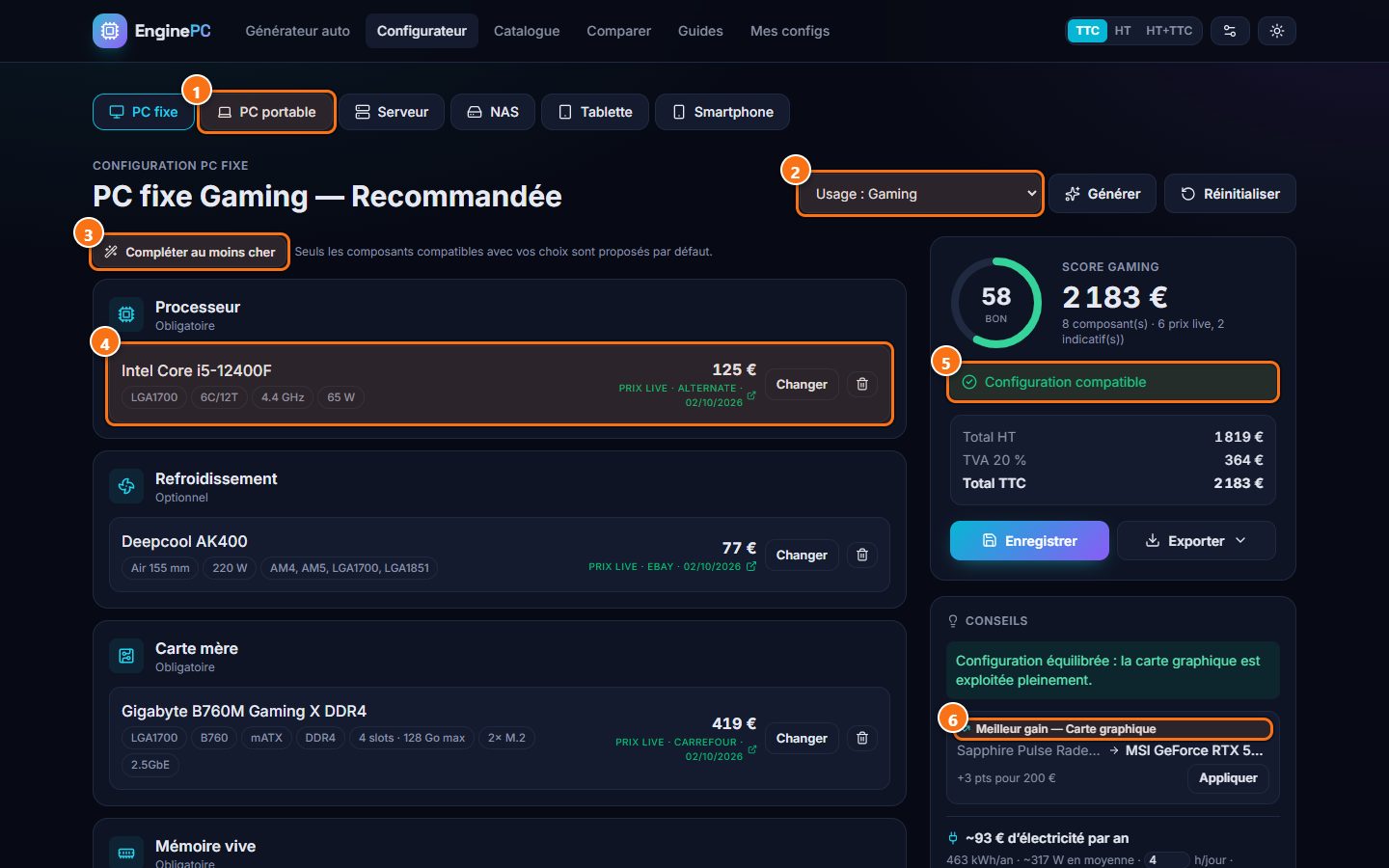 EnginePC : Le configurateur