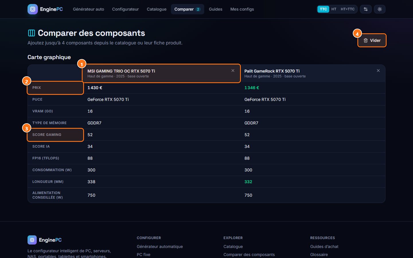 EnginePC : Comparer des composants