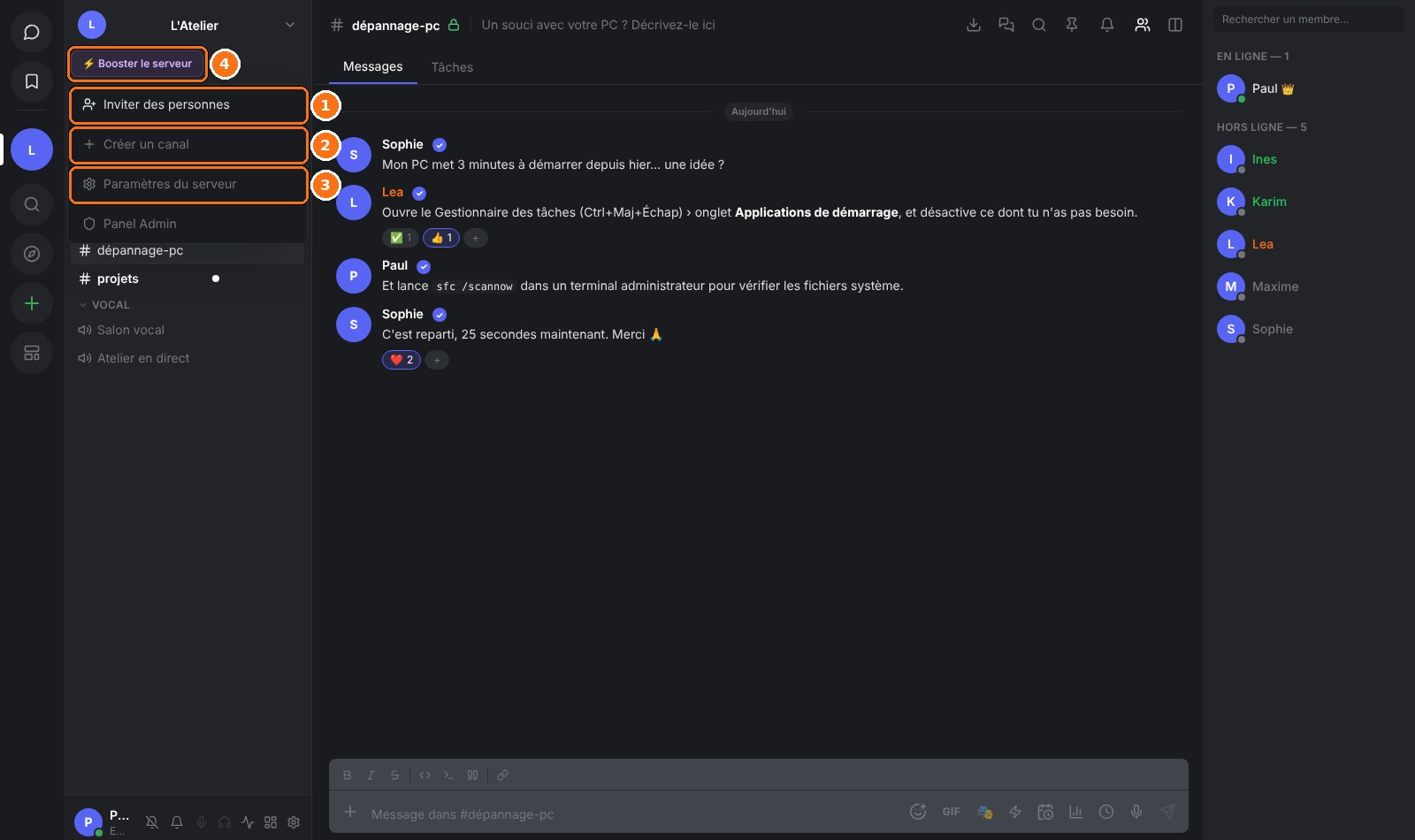 ForgeChat : Le menu du serveur