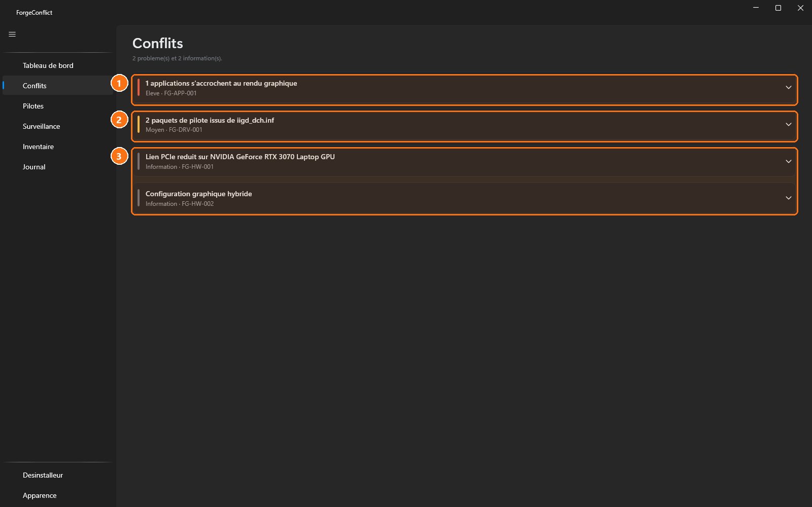 ForgeConflict : Les conflits trouvés