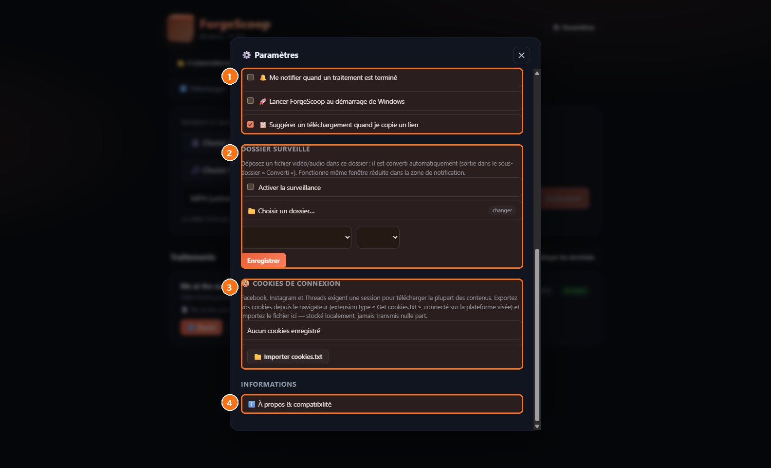 ForgeScoop : Paramètres : automatismes
