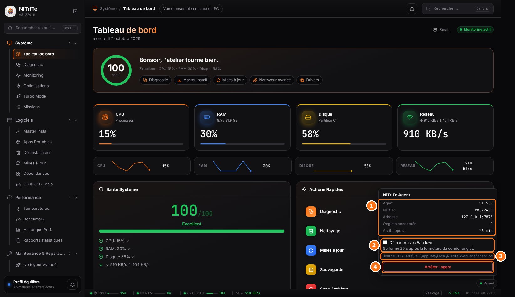 NiTriTe Panneau web : Le menu Agent