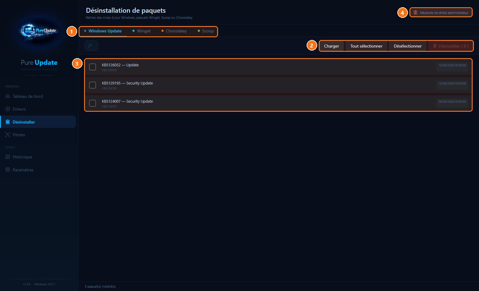 PureUpdate : Désinstaller une mise à jour