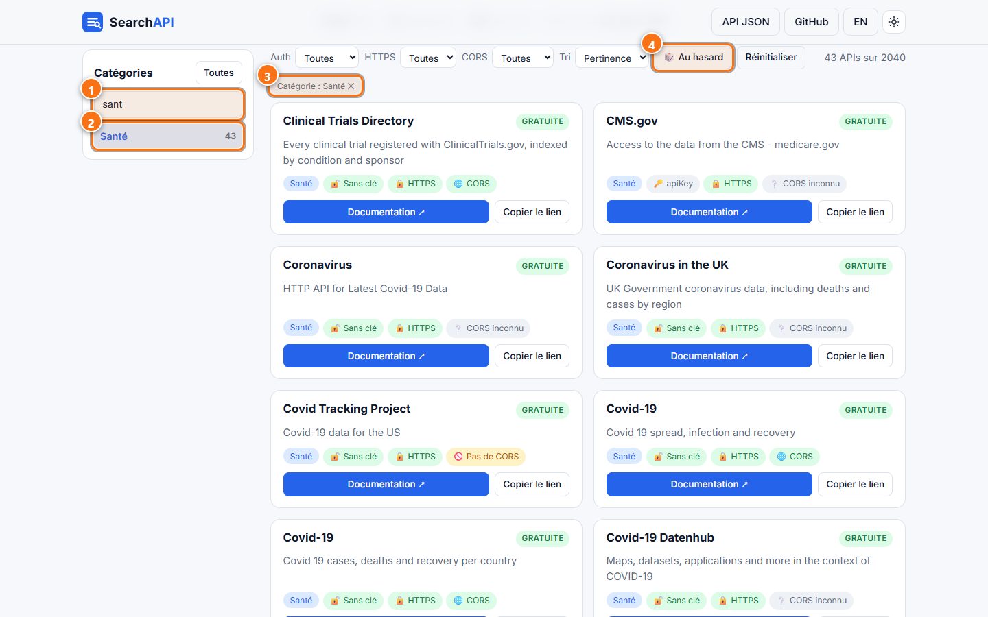 SearchAPI : Filtrer par catégorie