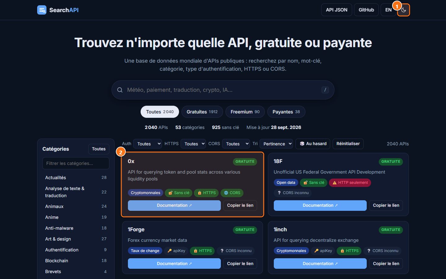 SearchAPI : Le thème sombre