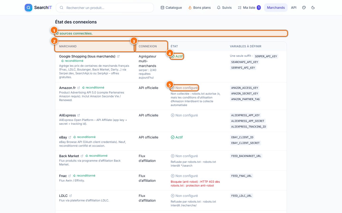 SearchIT : Les marchands
