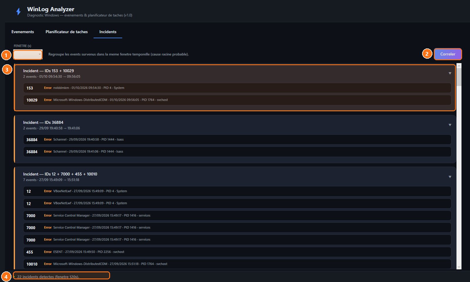 WinLog Analyzer : Les incidents